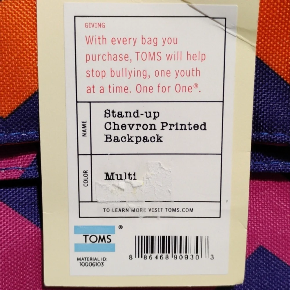 (#34) New Toms Zig Zag Bag To Help Stop Bullying One Youth At A Time Backpack